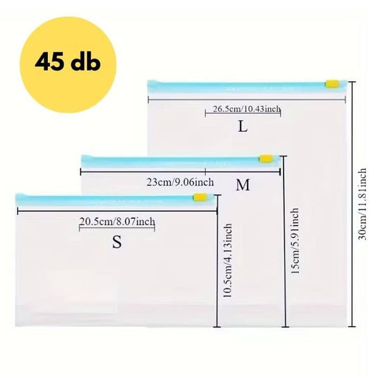 45 darabos csomag légmentesen záródó élelmiszer-tároló tasak